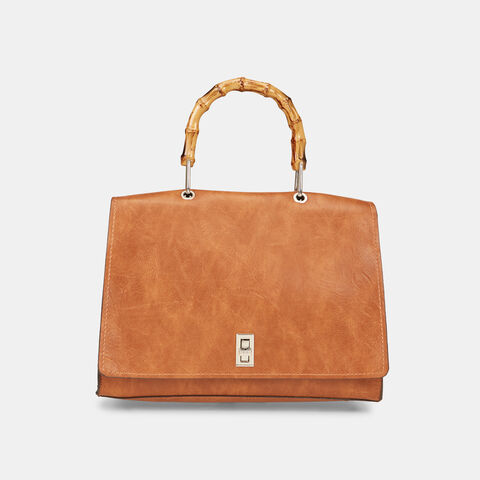 Bolso de mano de mujer con asa de bambú, Piel Bolso de mano de mujer con asa de bambú, Piel